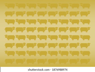 Vector illustration of cattle. Ox, cow, bull. Golden background pattern.