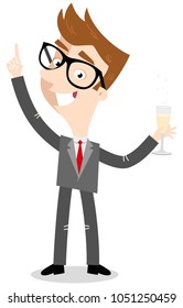 Vector illustration of a caucasian cartoon businessman standing and raising glass of champagne isolated on white background
