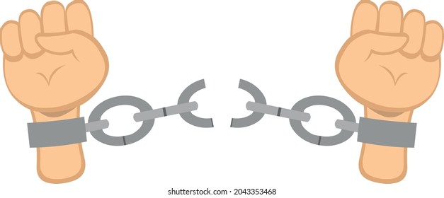Ilustración vectorial de manos caucásicas rompiendo una cadena