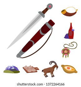 Vector illustration of Caucasus and traditions logo. Set of Caucasus and attributes vector icon for stock.