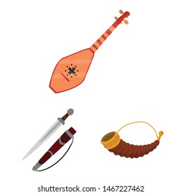 Vector illustration of Caucasus and traditions logo. Set of Caucasus and attributes vector icon for stock.