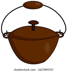 Vector illustration of cauldron isolated on a white background. Stock illustration of a pan for camping. Image of cartoon cauldron