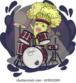 vector illustration cauliflower plays drum kit