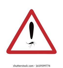 Vector illustration caution mosquito on white background. Symbol of attention on insect. Danger of malaria and dengue.