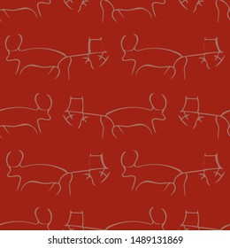 Vector illustration of cave drawings. Isolated from background. Seamless pattern for gifts, posters, flyers, wallpaper, textile, fabric and scrapbooking.