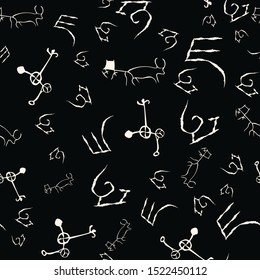 Vector illustration of cave drawings. Isolated from background. Seamless pattern for gifts, posters, flyers, wallpaper, textile, fabric and scrapbooking.