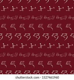 Vector illustration of cave drawings. Isolated from background. Seamless pattern for gifts, posters, flyers, wallpaper, textile, fabric and scrapbooking.