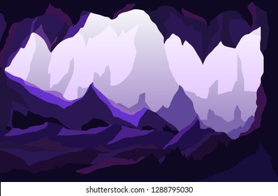 Vector Illustration of a cave in a purple light.