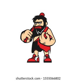 vector illustration of caveman holding bat and ball