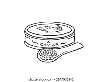 Vector illustration of caviar in black and white sketch style