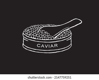 Vector illustration of caviar in black and white sketch style