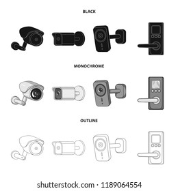 Vector illustration of cctv and camera icon. Collection of cctv and system stock vector illustration.