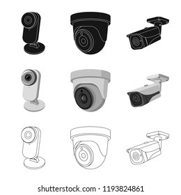 Vector illustration of cctv and camera icon. Set of cctv and system vector icon for stock.