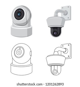 Vector illustration of cctv and camera icon. Collection of cctv and system stock vector illustration.