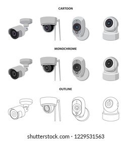 Vector illustration of cctv and camera icon. Collection of cctv and system stock vector illustration.