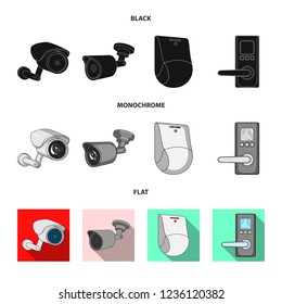 Vector illustration of cctv and camera icon. Set of cctv and system vector icon for stock.