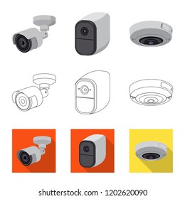 Vector illustration of cctv and camera logo. Collection of cctv and system stock symbol for web.
