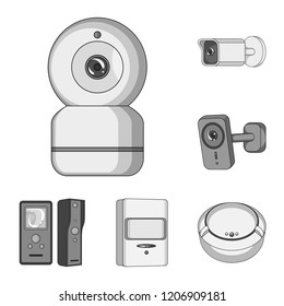 Vector illustration of cctv and camera logo. Set of cctv and system vector icon for stock.