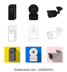 Vector illustration of cctv and camera logo. Set of cctv and system vector icon for stock.