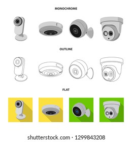 Vector illustration of cctv and camera logo. Set of cctv and system vector icon for stock.
