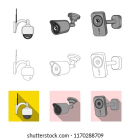 Vector illustration of cctv and camera sign. Collection of cctv and system vector icon for stock.