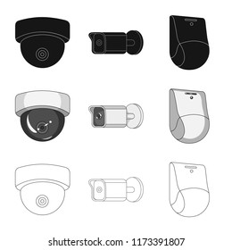 Vector illustration of cctv and camera sign. Set of cctv and system vector icon for stock.