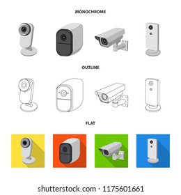 Vector illustration of cctv and camera sign. Set of cctv and system stock symbol for web.