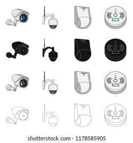 Vector illustration of cctv and camera sign. Collection of cctv and system vector icon for stock.