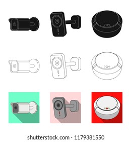 Vector illustration of cctv and camera sign. Set of cctv and system stock symbol for web.