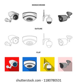 Vector illustration of cctv and camera sign. Collection of cctv and system stock symbol for web.
