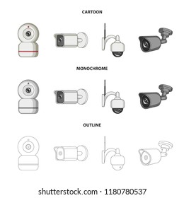 Vector illustration of cctv and camera sign. Set of cctv and system stock symbol for web.