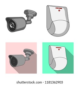Vector illustration of cctv and camera sign. Collection of cctv and system stock vector illustration.