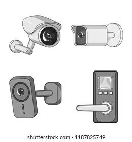 Vector illustration of cctv and camera sign. Collection of cctv and system stock vector illustration.