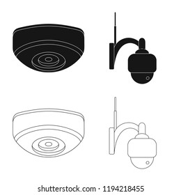 Vector illustration of cctv and camera sign. Collection of cctv and system stock vector illustration.