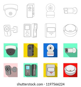 Vector illustration of cctv and camera sign. Set of cctv and system stock symbol for web.