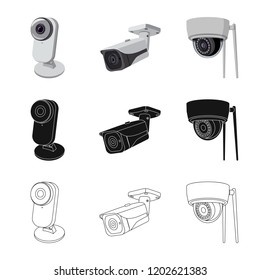 Vector illustration of cctv and camera sign. Collection of cctv and system stock symbol for web.