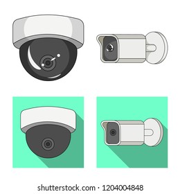 Vector illustration of cctv and camera sign. Collection of cctv and system stock vector illustration.
