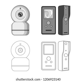 Vector illustration of cctv and camera sign. Collection of cctv and system vector icon for stock.