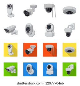 Vector illustration of cctv and camera sign. Collection of cctv and system stock vector illustration.