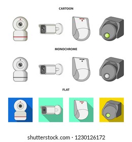 Vector illustration of cctv and camera sign. Set of cctv and system stock vector illustration.