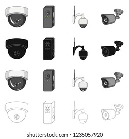 Vector illustration of cctv and camera sign. Collection of cctv and system stock vector illustration.