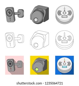 Vector illustration of cctv and camera sign. Set of cctv and system vector icon for stock.