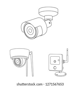 Vector illustration of cctv and camera sign. Collection of cctv and system stock vector illustration.