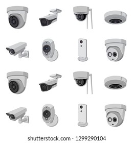 Vector Illustration Cctv Camera Sign Collection Stock Vector (Royalty ...