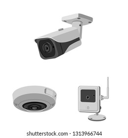 Vector illustration of cctv and camera sign. Set of cctv and system vector icon for stock.