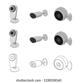 Vector illustration of cctv and camera sign. Collection of cctv and system vector icon for stock.