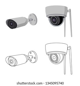 Vector illustration of cctv and camera sign. Set of cctv and system vector icon for stock.