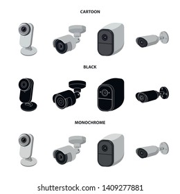 Vector illustration of cctv and camera sign. Set of cctv and system vector icon for stock.