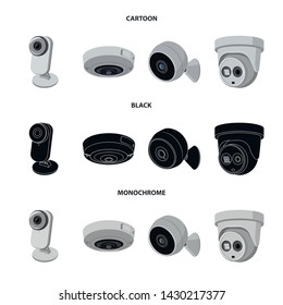 Vector illustration of cctv and camera sign. Set of cctv and system stock symbol for web.