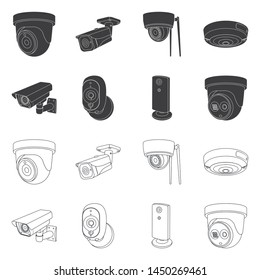 Vector illustration of cctv and camera sign. Collection of cctv and system vector icon for stock.